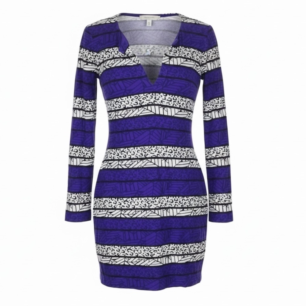 DVF Diane von Furstenberg Purple Black Printed Sheath Dress Size 2